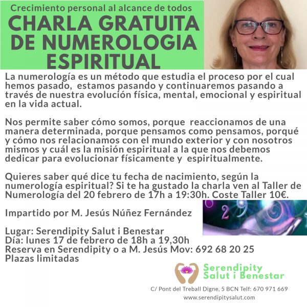 PRÓXIMO CHARLA Y TALLER NUMEROLOGIA ESPIRITUAL